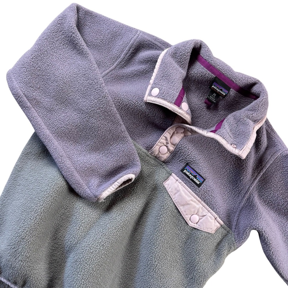 Patagonia Synchilla Fleece Pullover Kids XS 5-6 Purple Gray Snap T Sweatshirt